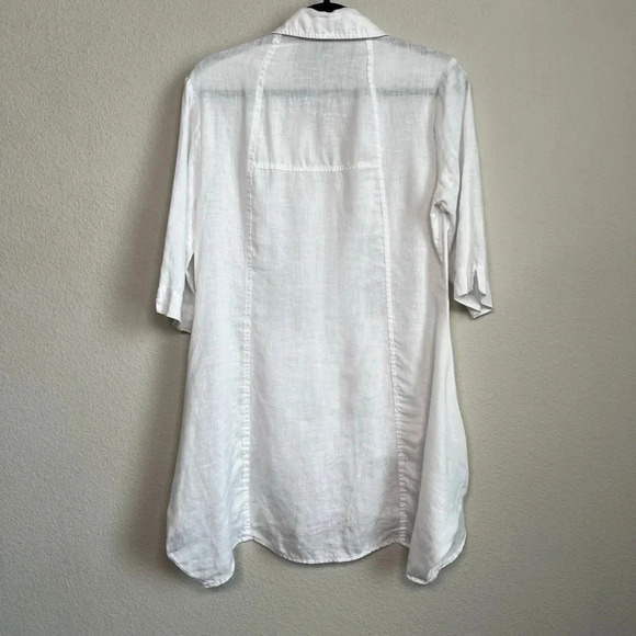 Stella Carakasi Tunic White 100% Hemp Pockets Button Front 3/4 Sleeve Size XS - Picture 2 of 6